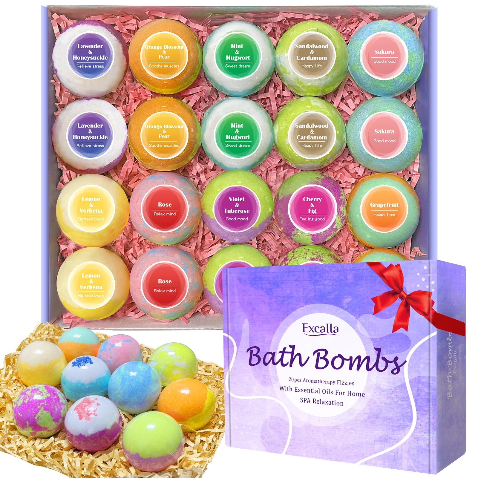 Bath Bombs for Women, 20 Pcs Handmade Bubble Bathbombs Gift Set, Shea & Coco Butter Dry Skin Moisturize, SPA Relaxing Gifts for Women & Men, Her,