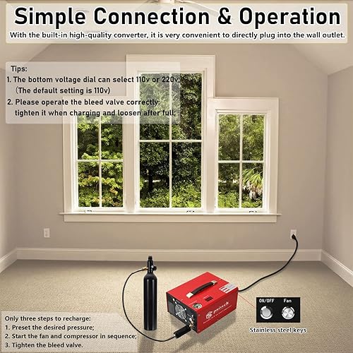 Miniatura 6 de Spritech TW08-R - Compresor de aire PCP apagado automático de 4500 Psi30 MPa pistola de aire de presión sin aceite y bomba de tanque de paintball