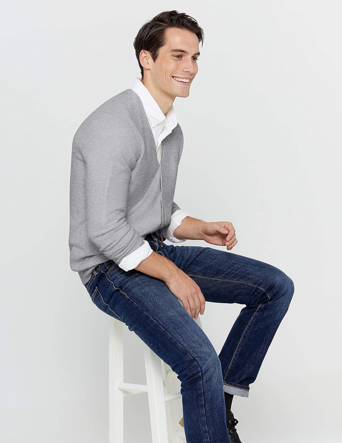 State Cashmere Men's 100% Pure Cashmere Button Front Long Sleeve Cardigan Sweater - Image 5