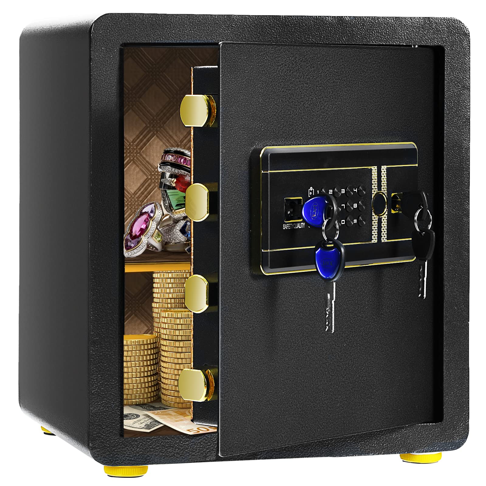 COSTWAY Caja Fuerte con Teclado Digital, Cerradura Integrada y Llaves Dobles de Seguridad, Estante Extraíble para Hogar, Oficina, Hotel (38L)
