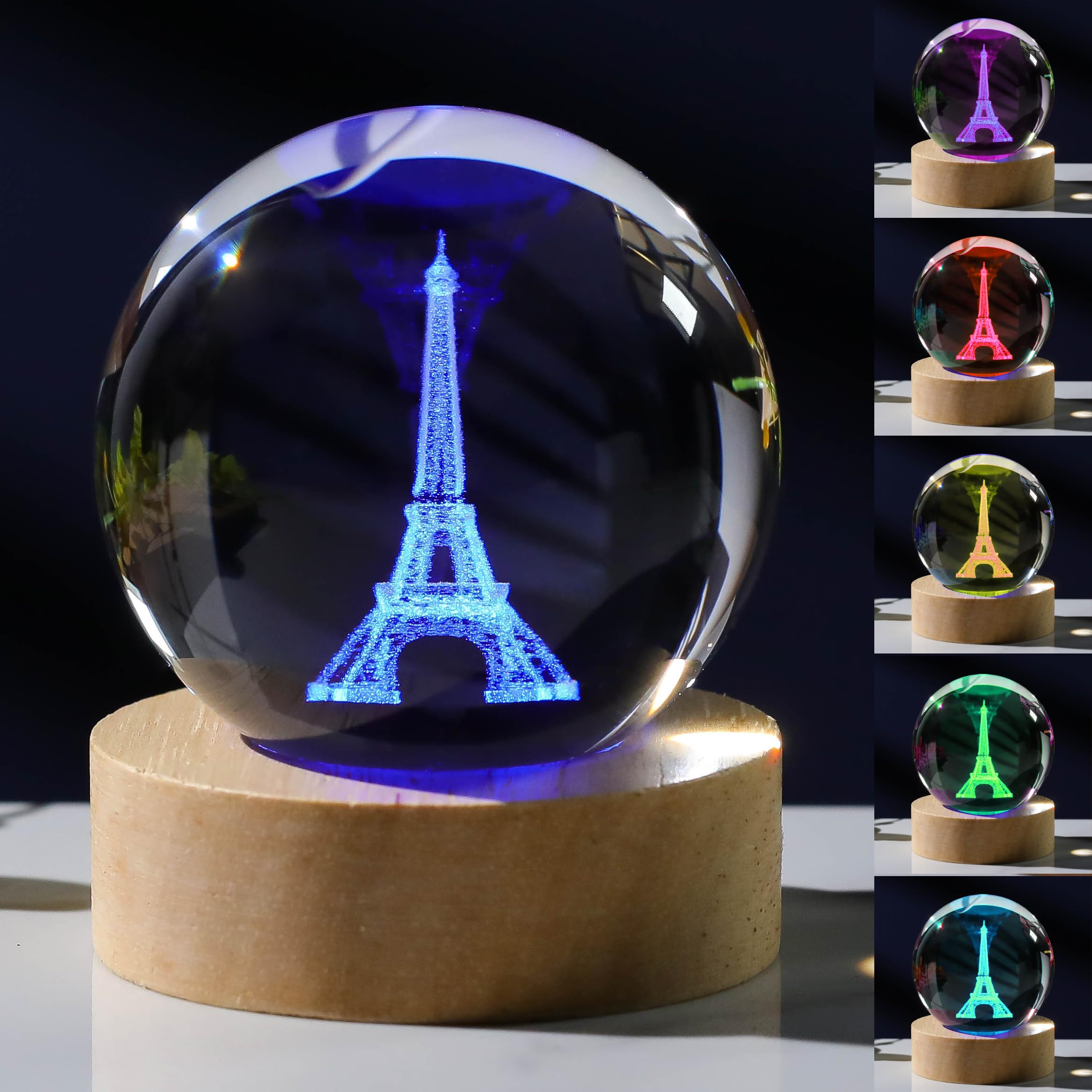 Precious Memorial Women's Transparent 3D Paris Gifts For Crystals Ball - Eiffel Tower Figurines Decor Glass Figurine French Stuff For Room Birthday For Best Friend Lovers Keepsake Paperweight