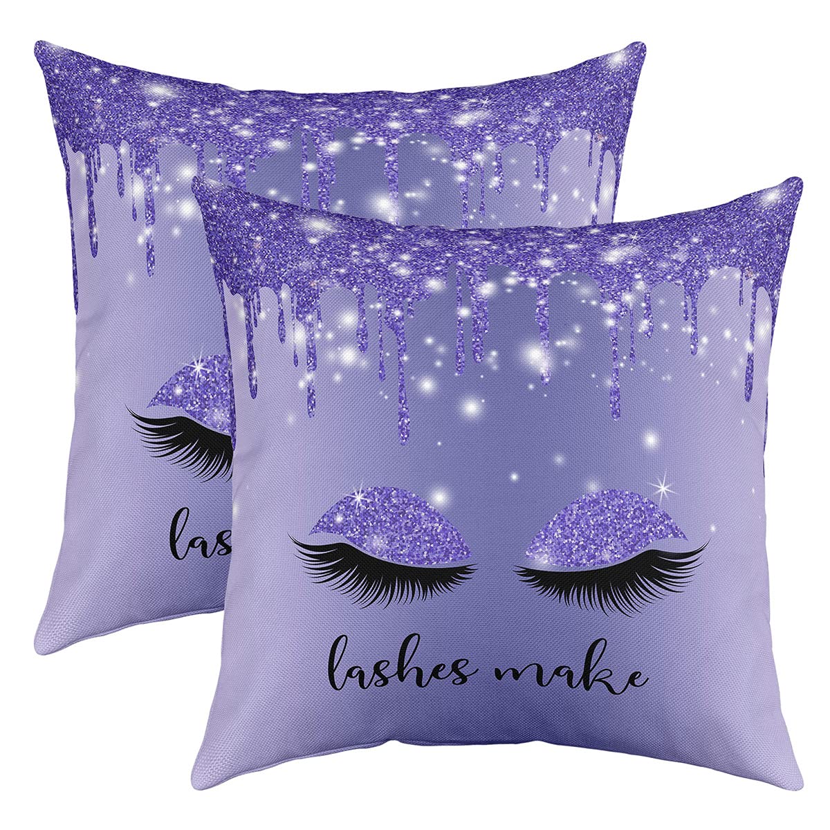 Manfei Smile Eyelash Pillow Cover for Living Room Couch Decor Fashion Purple Gradient Diamond Stripes Square Soft Throw Pillow Cover Glitter Sequins Decorative Cushion Cover,Pack of 2,20"x20"