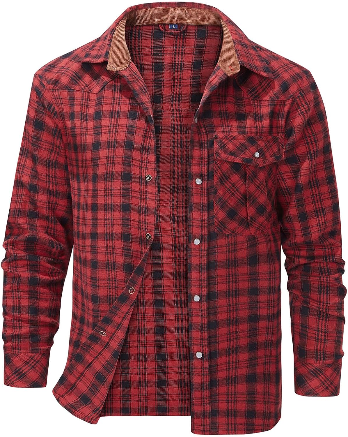 Flygo Men's Flannel Shirts Pearl Snap Long Sleeve Checkered Western Cowboy Brushed Plaid Regular Fit Shirt