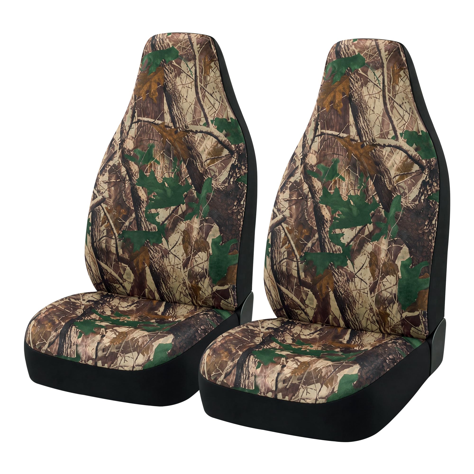 TOYOUN Camo Universal Front Car Seat Covers Waterproof Highback Bucket Design -Fit Most Cars, Trucks, SUVS, Vans 2 PCS Auto Fabric Covers Camouflage Forest Pattern Car Seat Protector