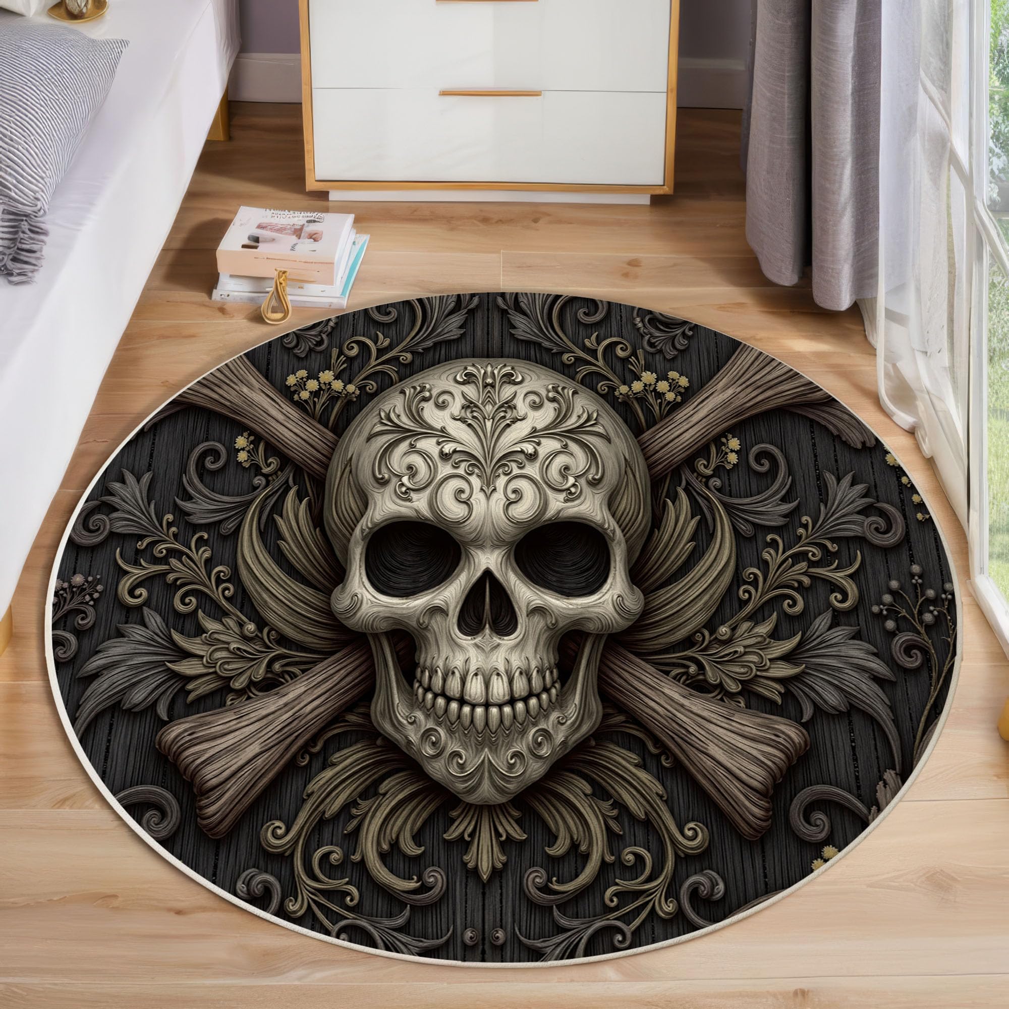 Tapis de sol décoratif crâne maléfique pour salon et chambre ado