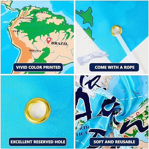 Miniatura 5 de Fondo de fiesta Adventure Awaits - 73 x 43 pulgadas alrededor del mundo - Decoración de fondo de fiesta temática de viaje Bon Voyage Map Party