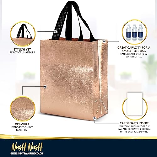 Miniatura 4 de Nush Nush Bolsas de regalo de oro rosa tamaño mediano  Juego de 12 bolsas de regalo reutilizables de oro rosa con asas  Bolsas de regalo de