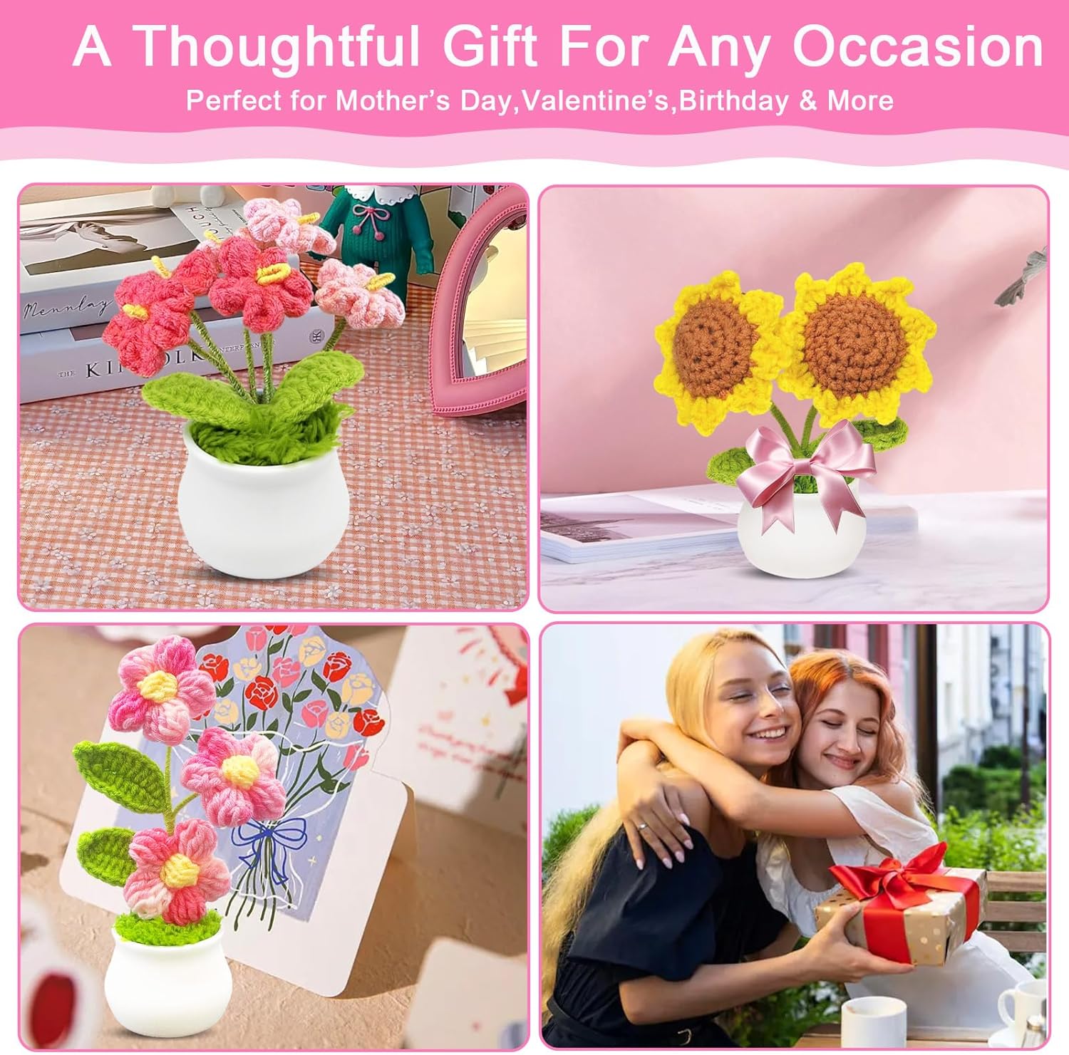 3pcs Crochet Flowers Cute Potted Flower,Mini Flower Bouquet for Mom Wife, Cute Desk Decor for Women,Artificial Handmade Flowers for Car Dashboard,Home Office Decoration (Color#1) - Image 7