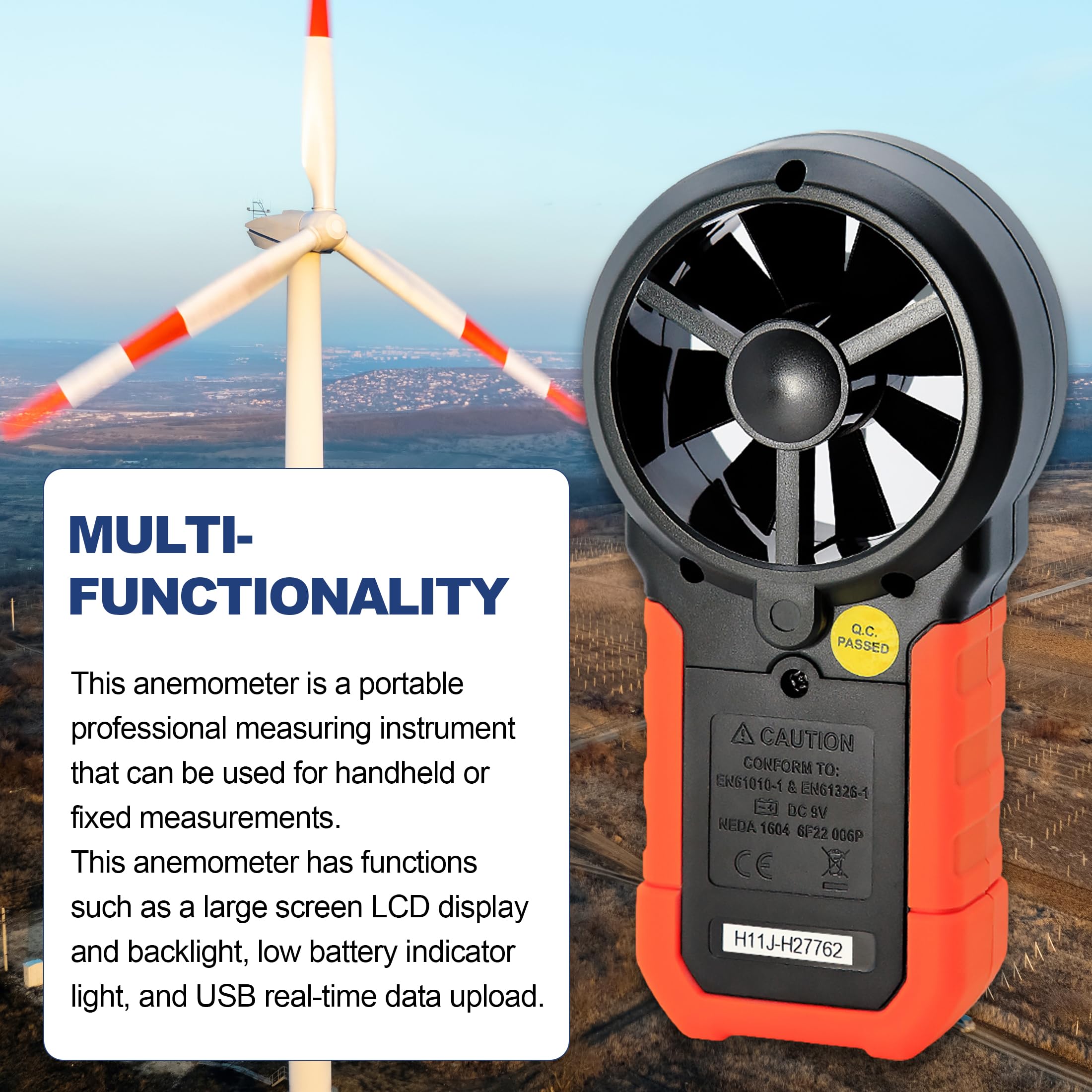 Anemometer Handgerät Windmesser Luftmengenmesser Drachensteigen, Klettern, Angeln, Bootssegeln Windmesser CFM Meter mit Hintergrundbeleuchtung