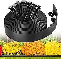 MIXC 33FT Flexible Plastic Garden Edging Border with 50 Stakes - 2 Inch Tall Tool-Free Lawn Landscape Edge for Flower Beds, Yards & Paths