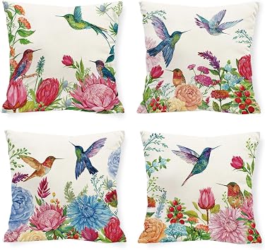 Hummingbird Throw Pillow Covers Spring Summer Holiday Decorative