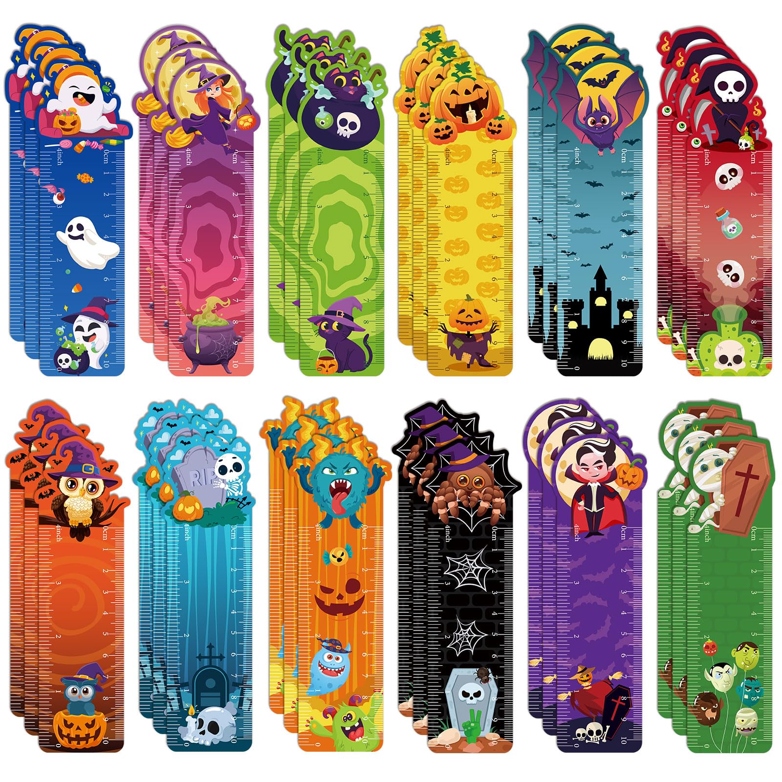 MWOOT 36 Pcs Halloween Bookmarks Rulers, Double-Sided Paper Page Markers Bulk, Cute Bookmark Clips Reading Markers, Back to School Supplies, Halloween Party Favor, Reading Gifts (15x4cm)