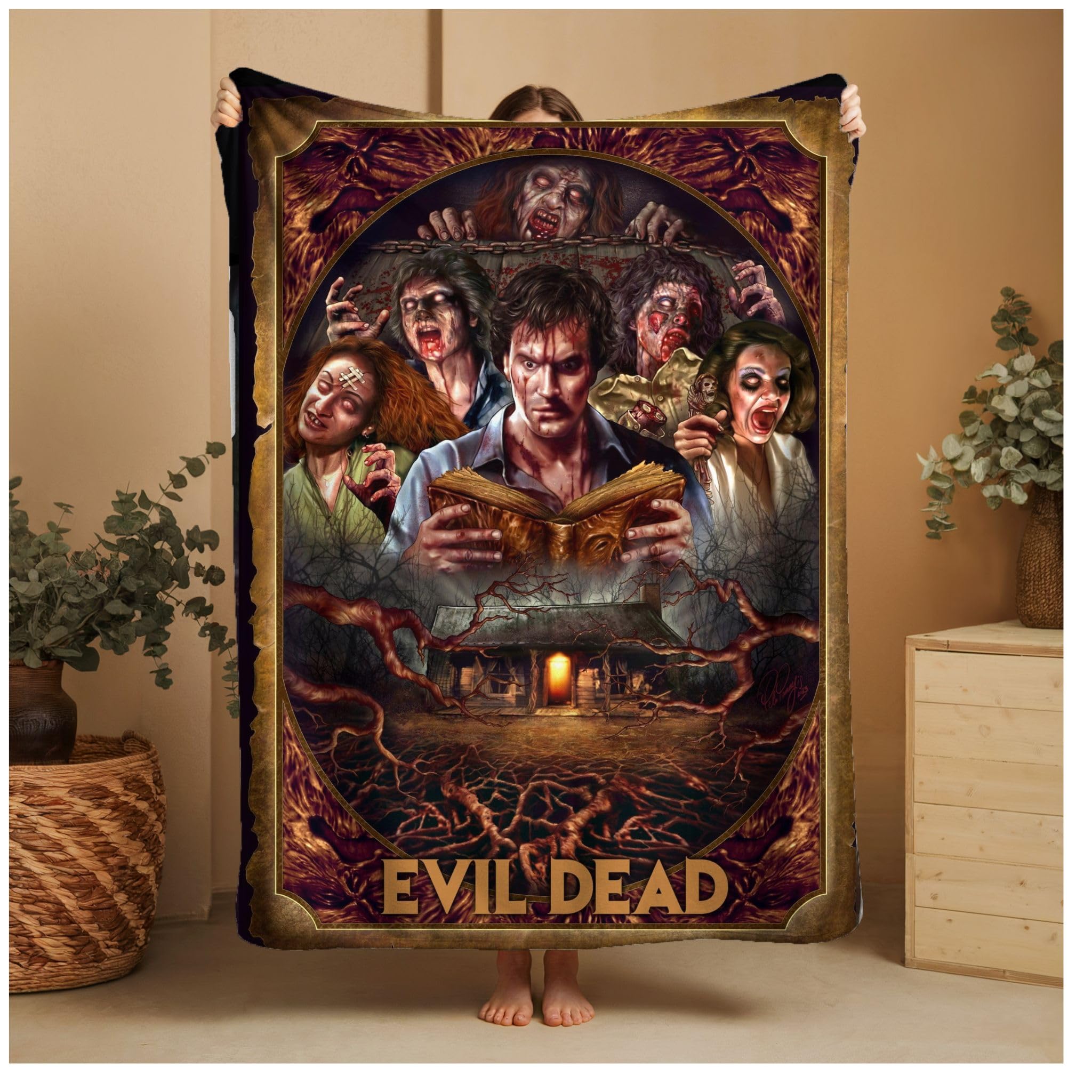 Wild Star Hearts Multicoloured Horror Movie Blanket Evil Dead Necronomicon Goth Bedroom Decor Velveteen Polycotton Blanket Throw Adult Cosy Blanket 155Cmx200cm