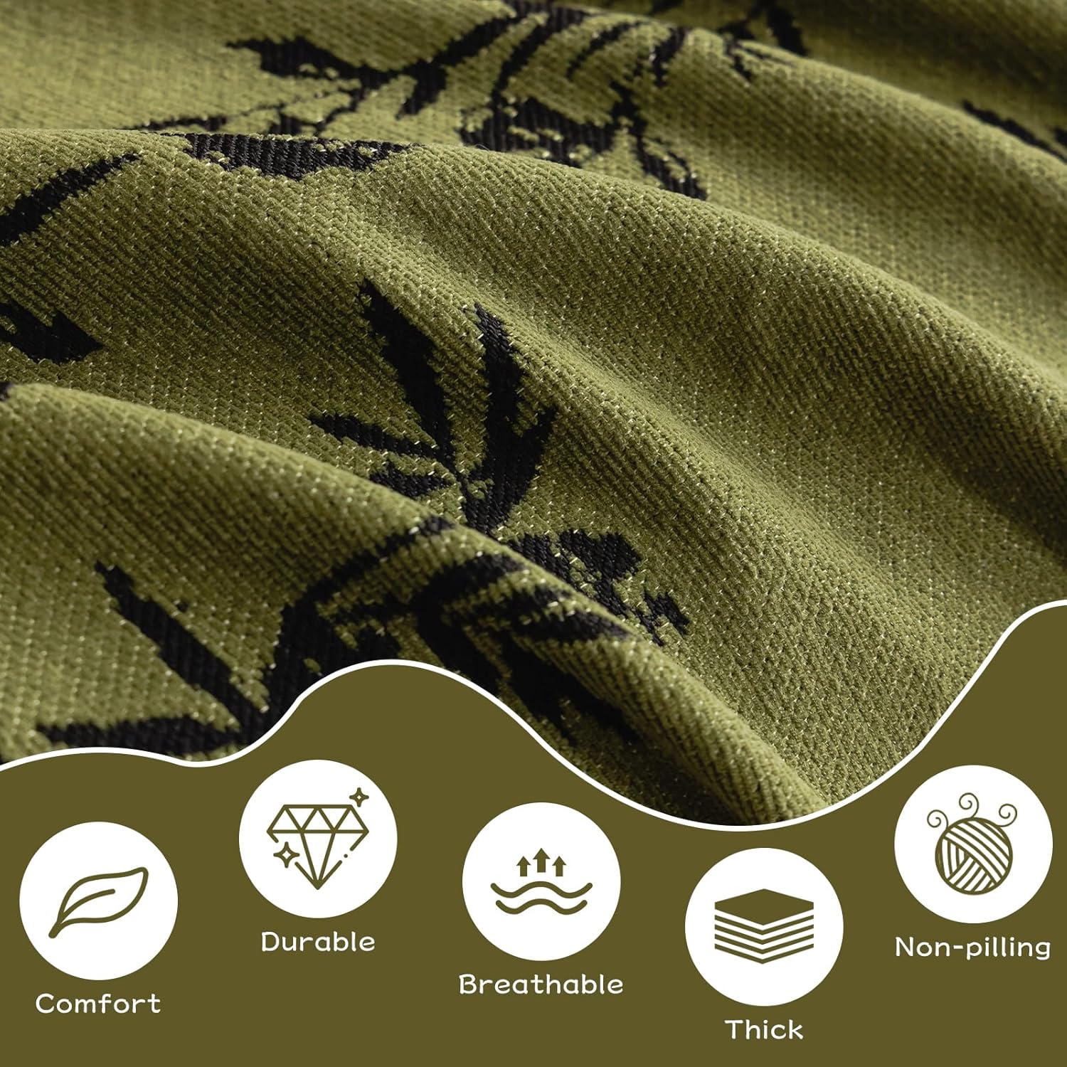 HANDONTIME Couch Cover for Dogs Washable Bird Floral Pattern Slipcovers for Couches and Sofas Green Sofa Covers with Black Jacquard Flower Chenille Couch Cover Blanket Pet Friendly, 71" X 118"