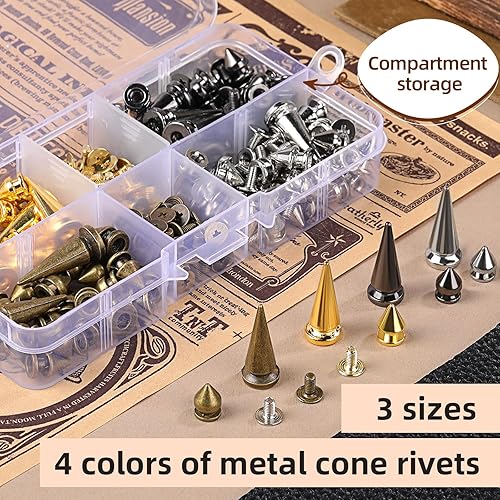 Miniatura 4 de QMNNMA Juego de 120 juegos de clavos y tachuelas punk, 4 colores, 3 tamaños de clavos de metal para árbol de metal, para manualidades, artesanía en