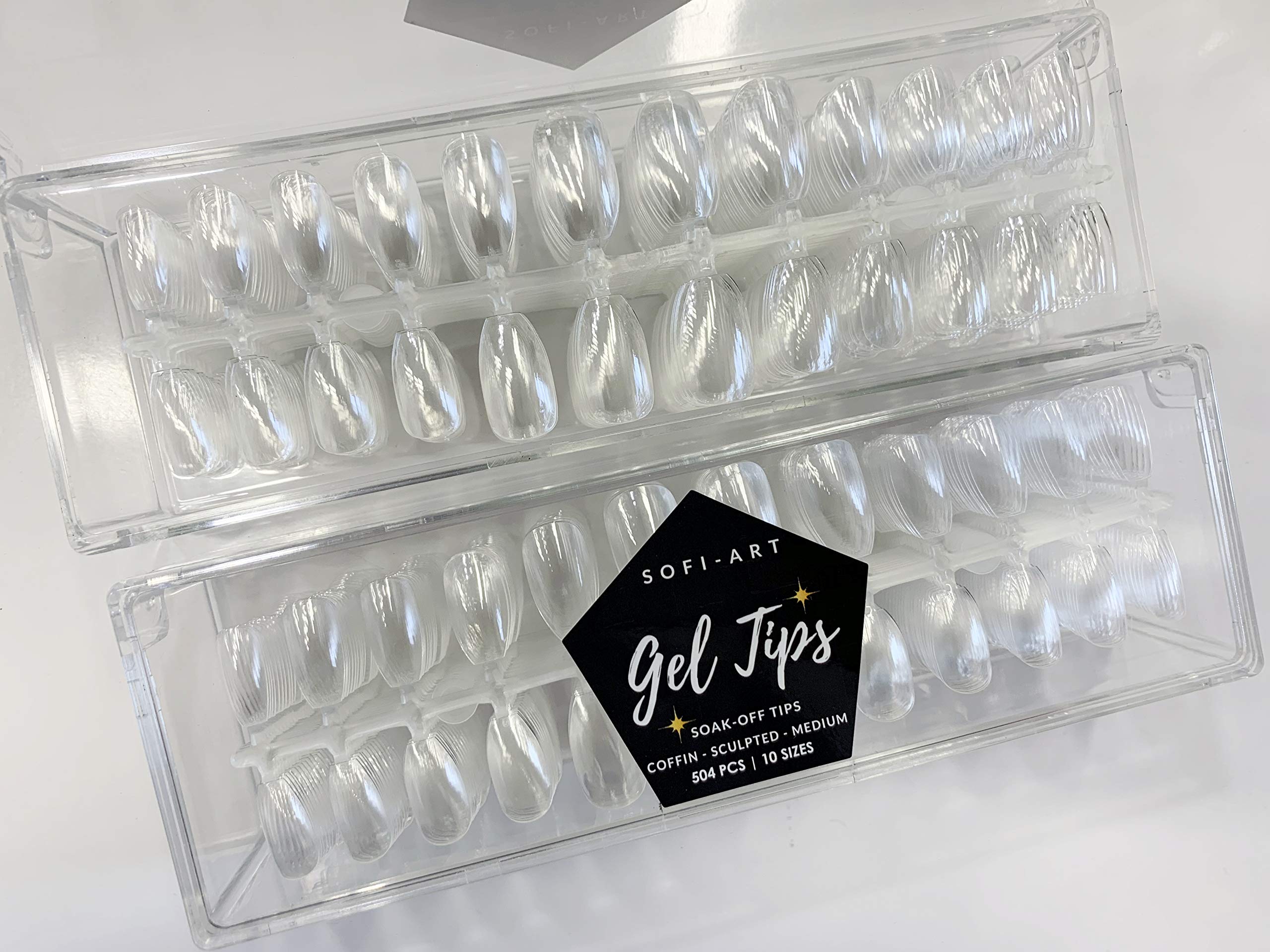 Sofi Art Instant Soft Gel Nail Tips - Coffin Sculpted Medium - 504 pcs 10 sizes