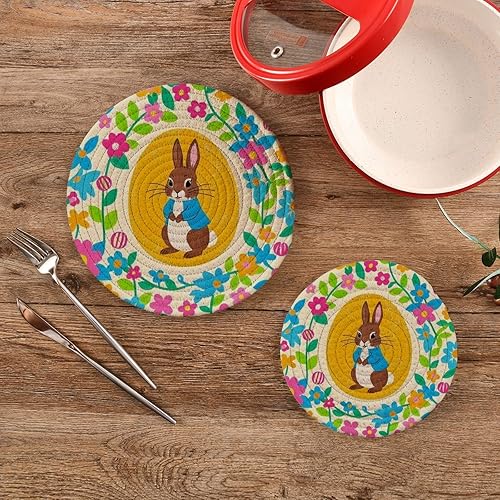 Miniatura 90 de Trivets for Hot Dishes Pots and Pans 2 PC Pot Holders Heat Resistant Cotton Round Potholders for Kitchen Countertop Decorative Autumn Maple Leaves