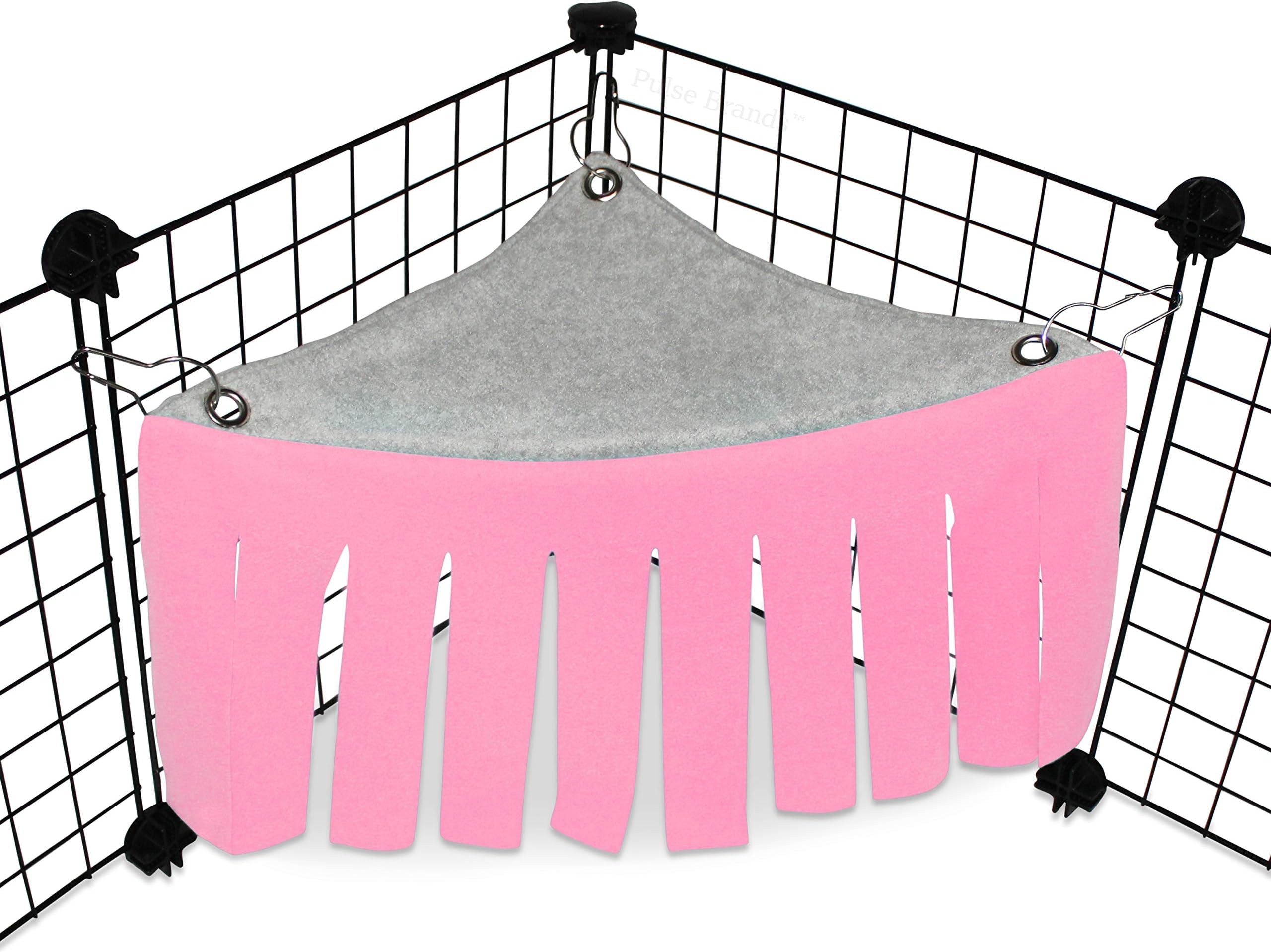 Corner Fleece Forest Hideout for Guinea Pigs, Ferrets, Chinchillas, Hedgehogs, Dwarf Rabbits and Other Small Pets - Accessories and Toys (Pink/Gray)