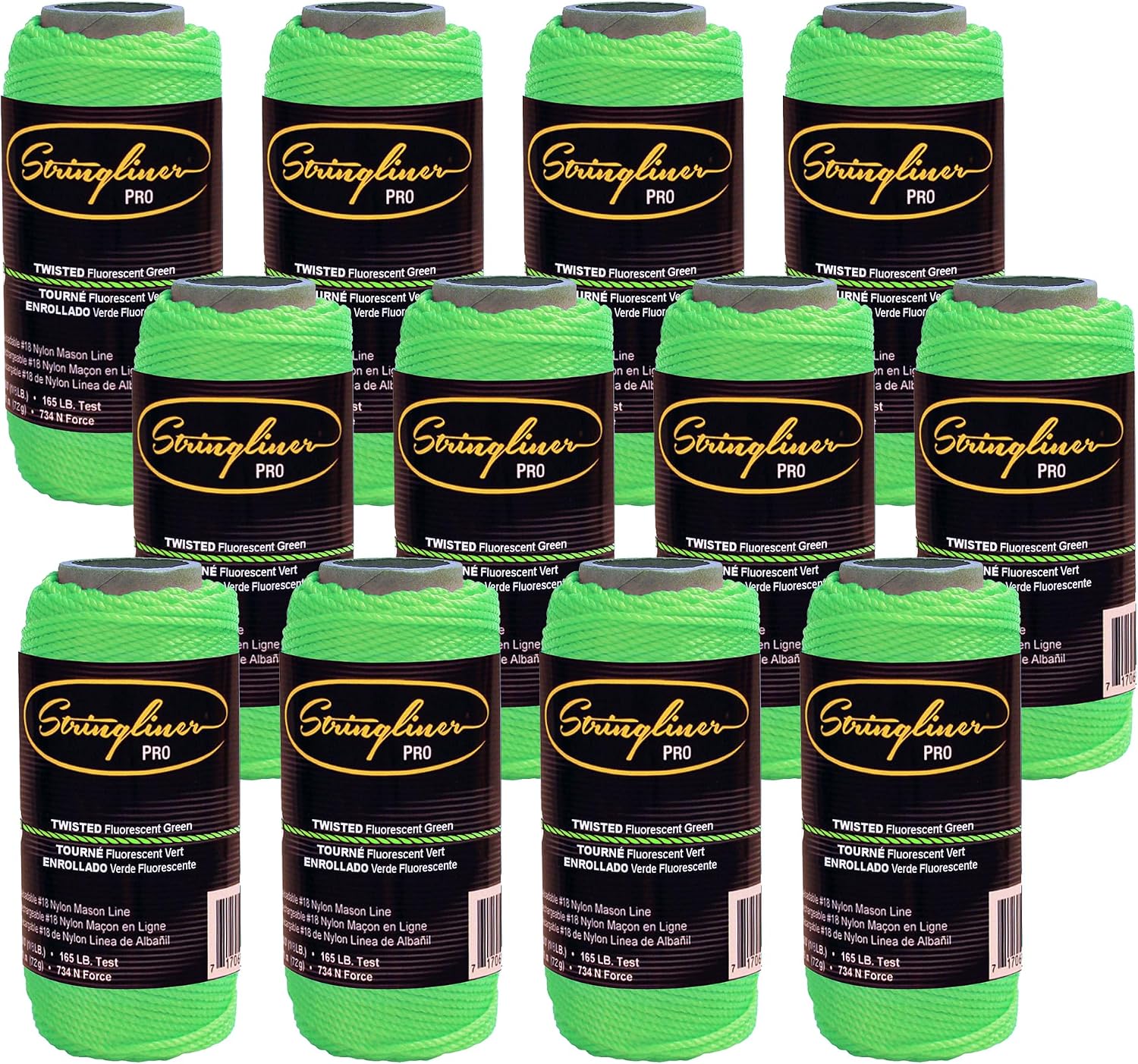 35015 Mason’s Line Replacement Rolls – 1/8 Lb. #18 Construction Replacement Roll Twisted FL Green 135'. (12 Pack)