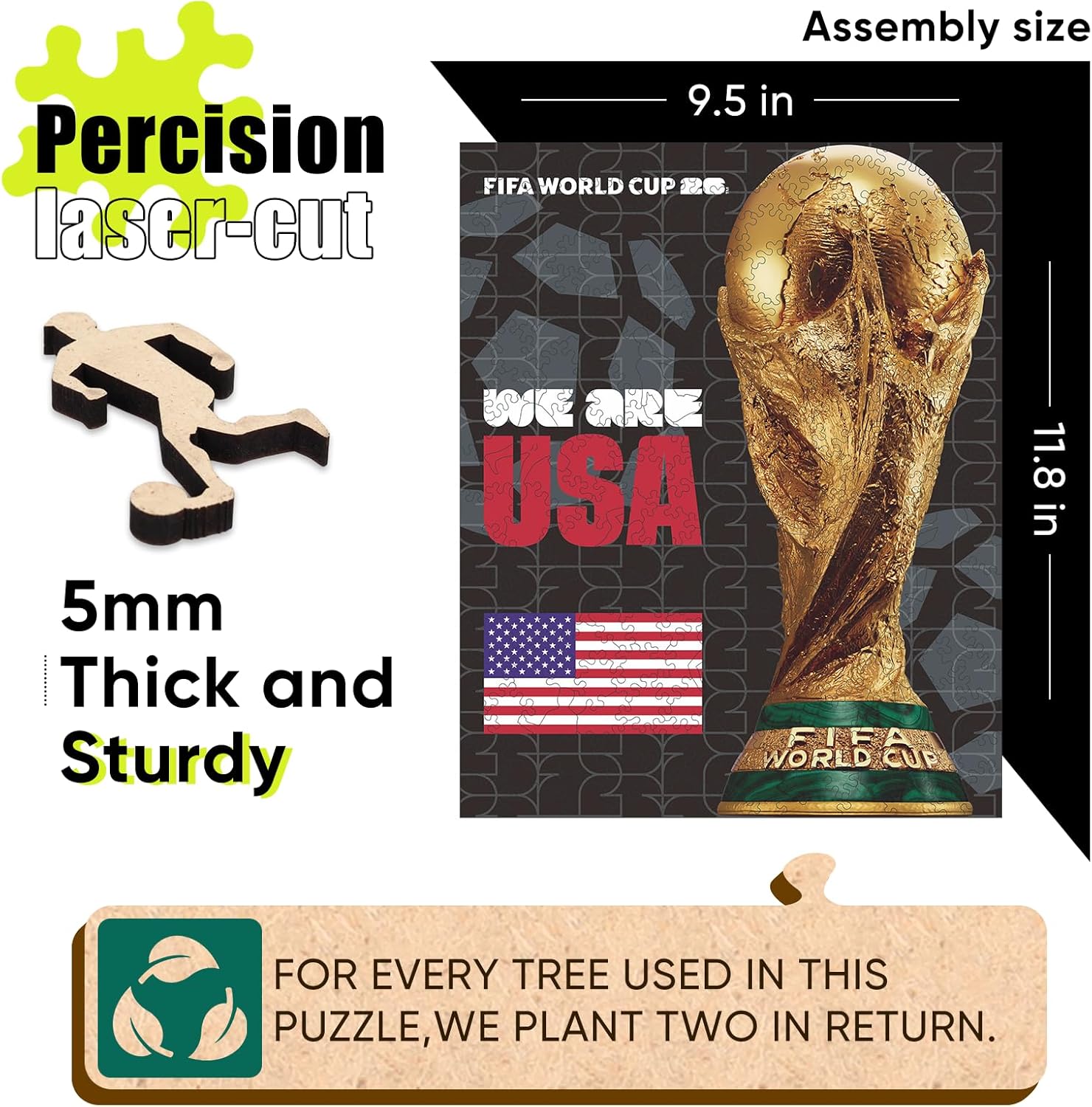 FIFA World Cup 2026 USA Poster Puzzle, Officially Licensed Trophy Wooden Puzzles for Adult, 200 Pieces Football Home Office Memorabilia, Gifts for American Soccer Fans, 9.5 x 11.8 Inch