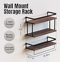 Vista 59 de Juego de 2 estantes flotantes montados en la pared de 3+1 niveles, estante de pared de madera rústica con marco de metal, estante de almacenamiento