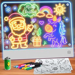 Rechargeable LED Drawing Board for Kids with 7 Colors, Magnetic LED Note Lumi Board with 4 Magnets and Invisible Stand, Light up Acrylic Dry Erase Board Gift Toy for Kids/Girls