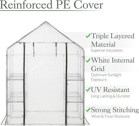 Christow Walk-In Garden Greenhouse, Reinforced Cover, 4 Shelves