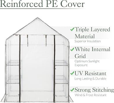 Christow Walk-In Garden Greenhouse, Reinforced Cover, 4 Shelves