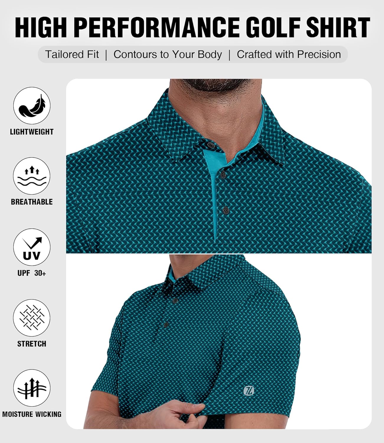 ZITY Men's Golf Polo Shirt Short Sleeve Performance Moisture Wicking Collared Print Shirt for Golf and Casual Wear - Image 4