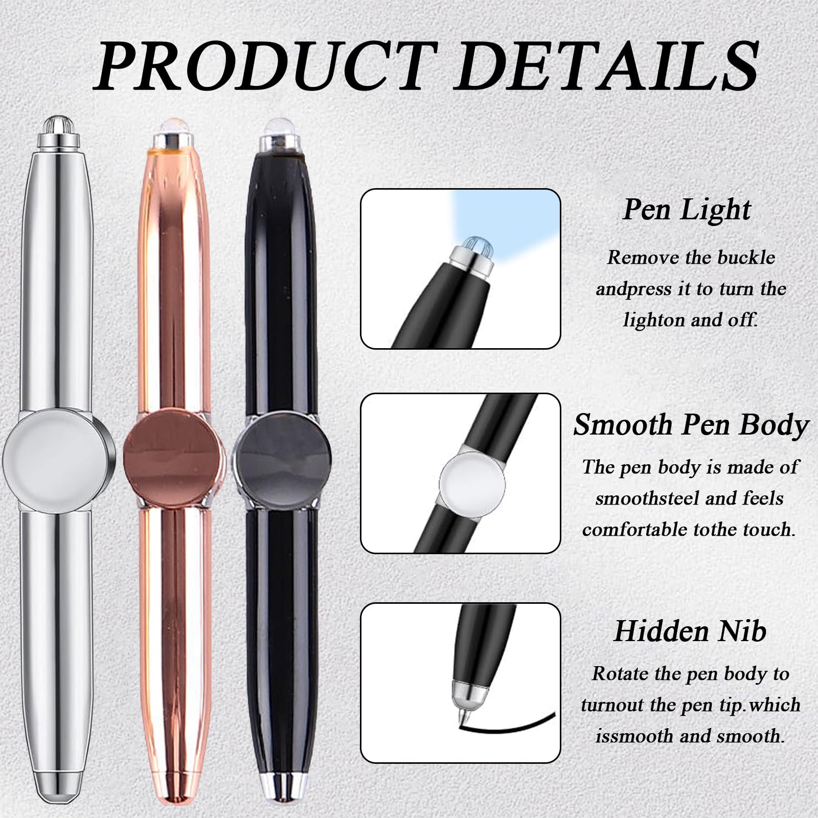 AOUZOVLI 3 Stück Fidget Pen Adhs Stift Lumino Spin mit LED-Licht Schreibwerkzeug Praktischer Pen für Beleuchtung Zum Schreiben im Dunkeln DREI Farben