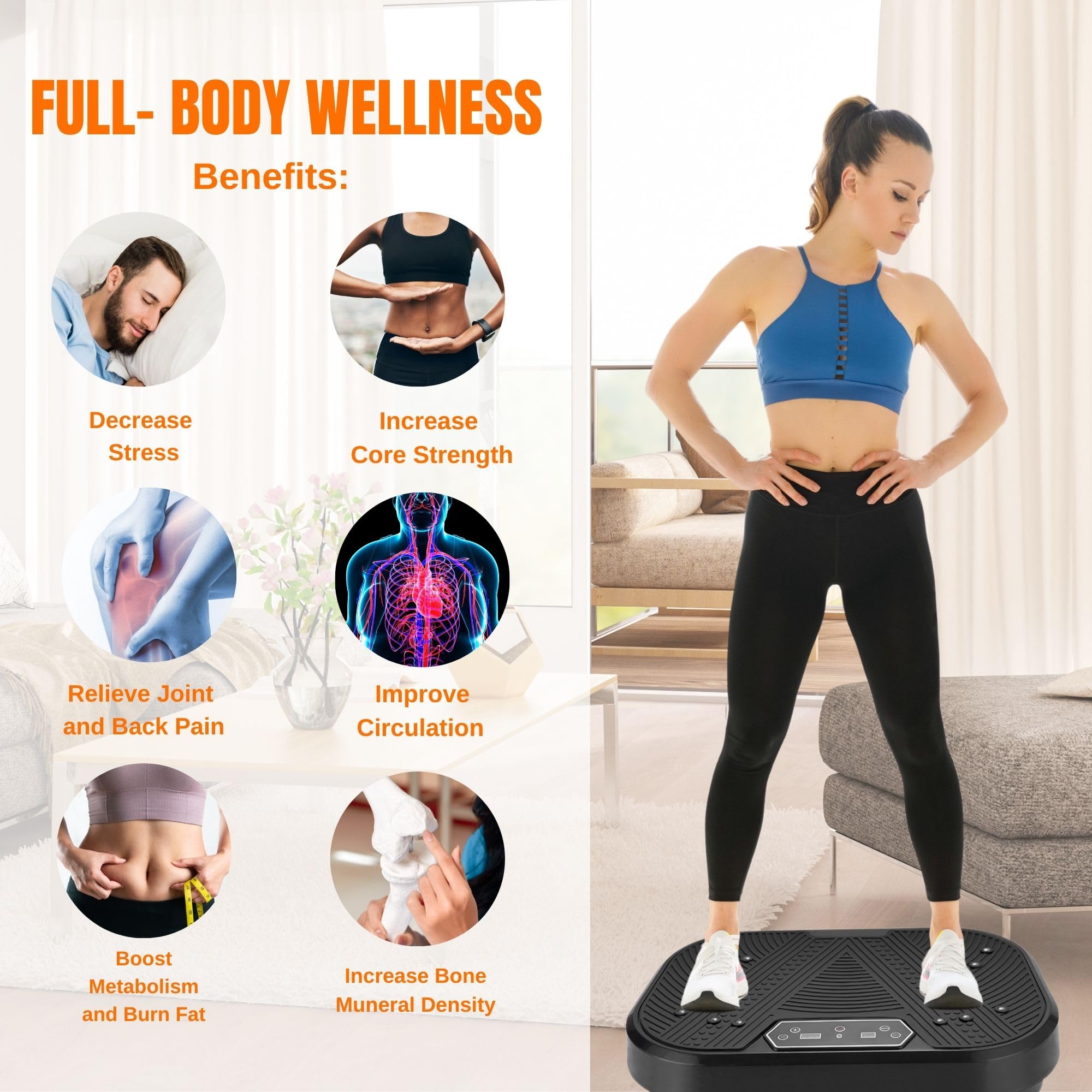 Plataforma Vibratoria Muscular, 120 Niveles de Vibración y 8 Programas. Maquina de Vibración Fitness para Hacer Ejercicio en Casa, con Mando a Distancia, Cable y Pantalla LED.