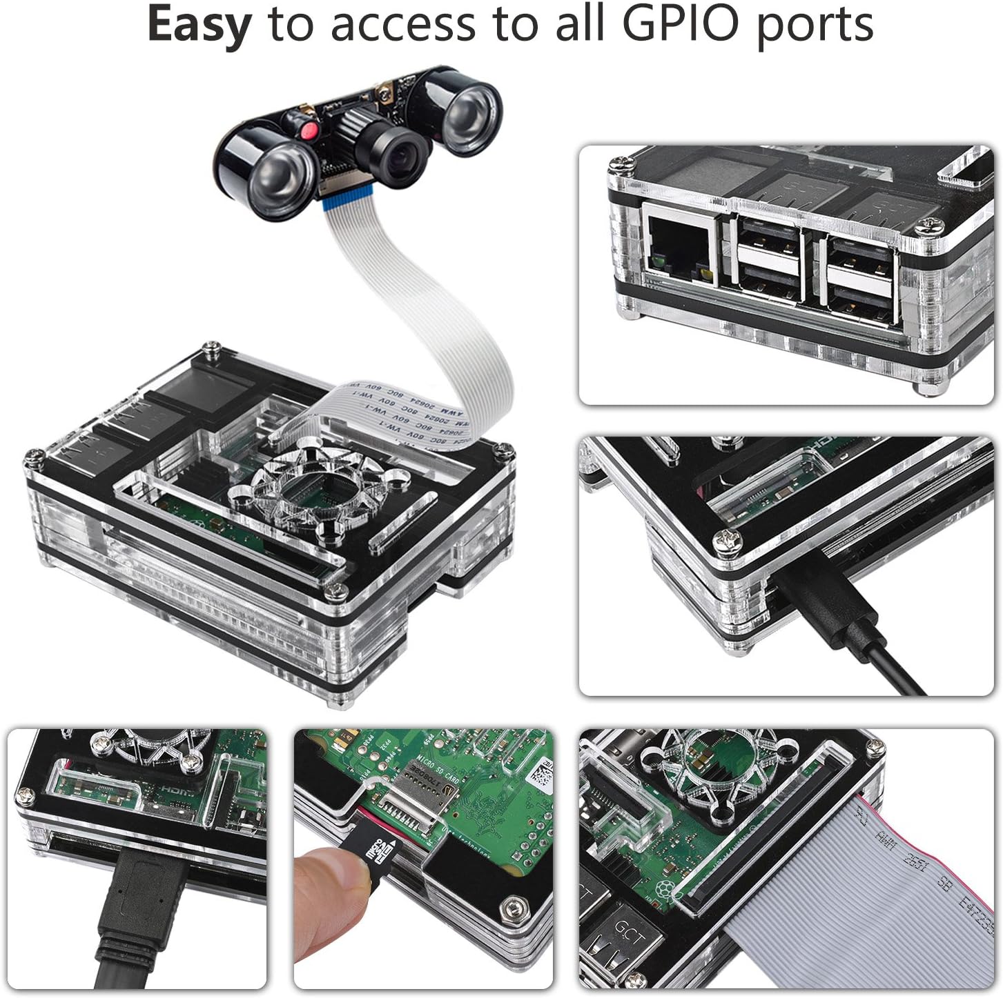 Smraza Raspberry Pi 3 B+ Case with Fan, 3 Pcs Heatsinks, 2.5A Power Supply for Raspberry Pi 3 Model B+, Compatible with Raspberry Pi 3 Model B, Raspberry Pi 2 Model B