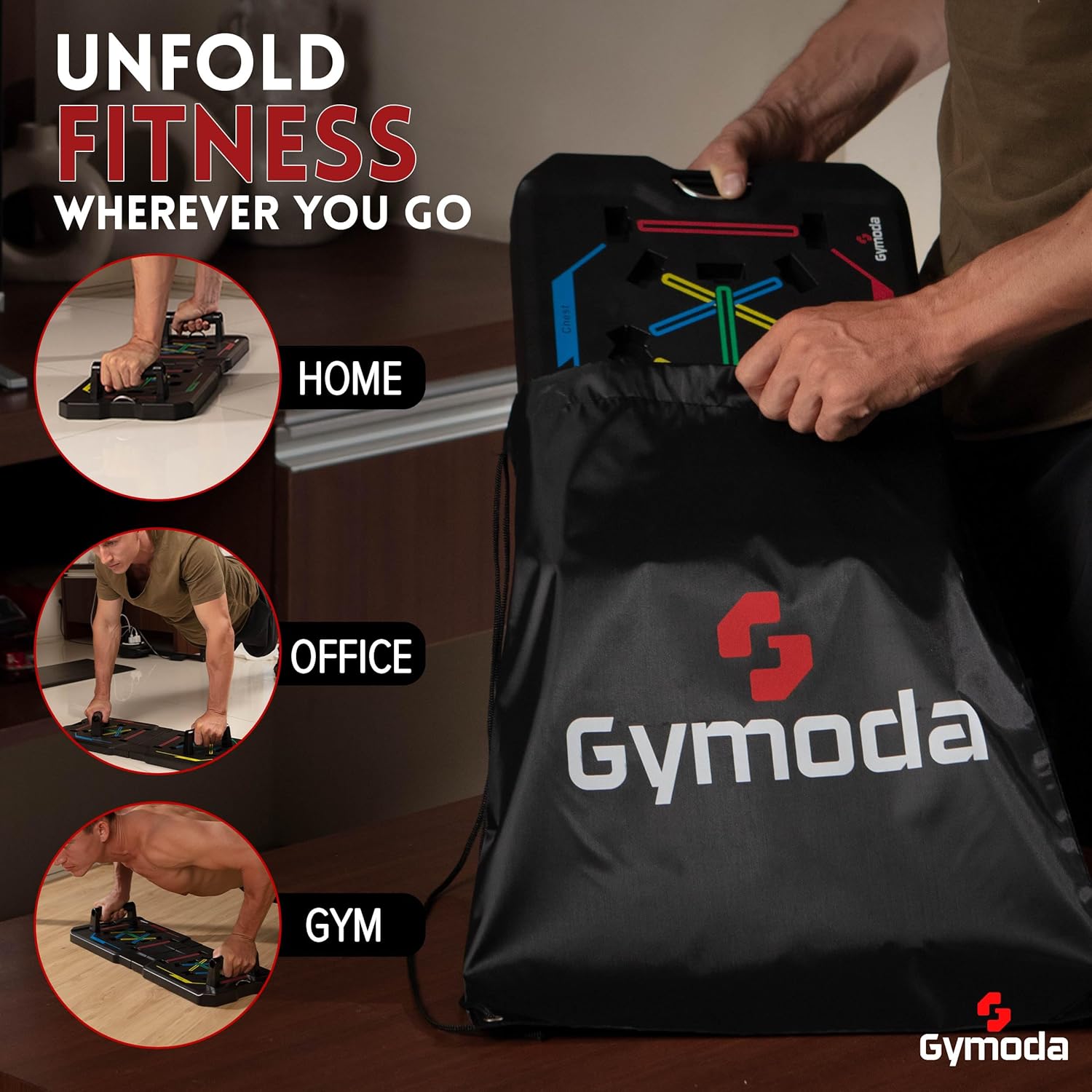 Portable Home Gym  Workout Equipment | Foldable Push Up Board for Men, Women  Teenagers | Sturdy Strength Training Equipment | Resistance bands for working out | Exercise  Pilates, Calisthenics Equipment | Fitness Workout Gear | Gym Accessories for Delta, Chest, Triceps, Biceps