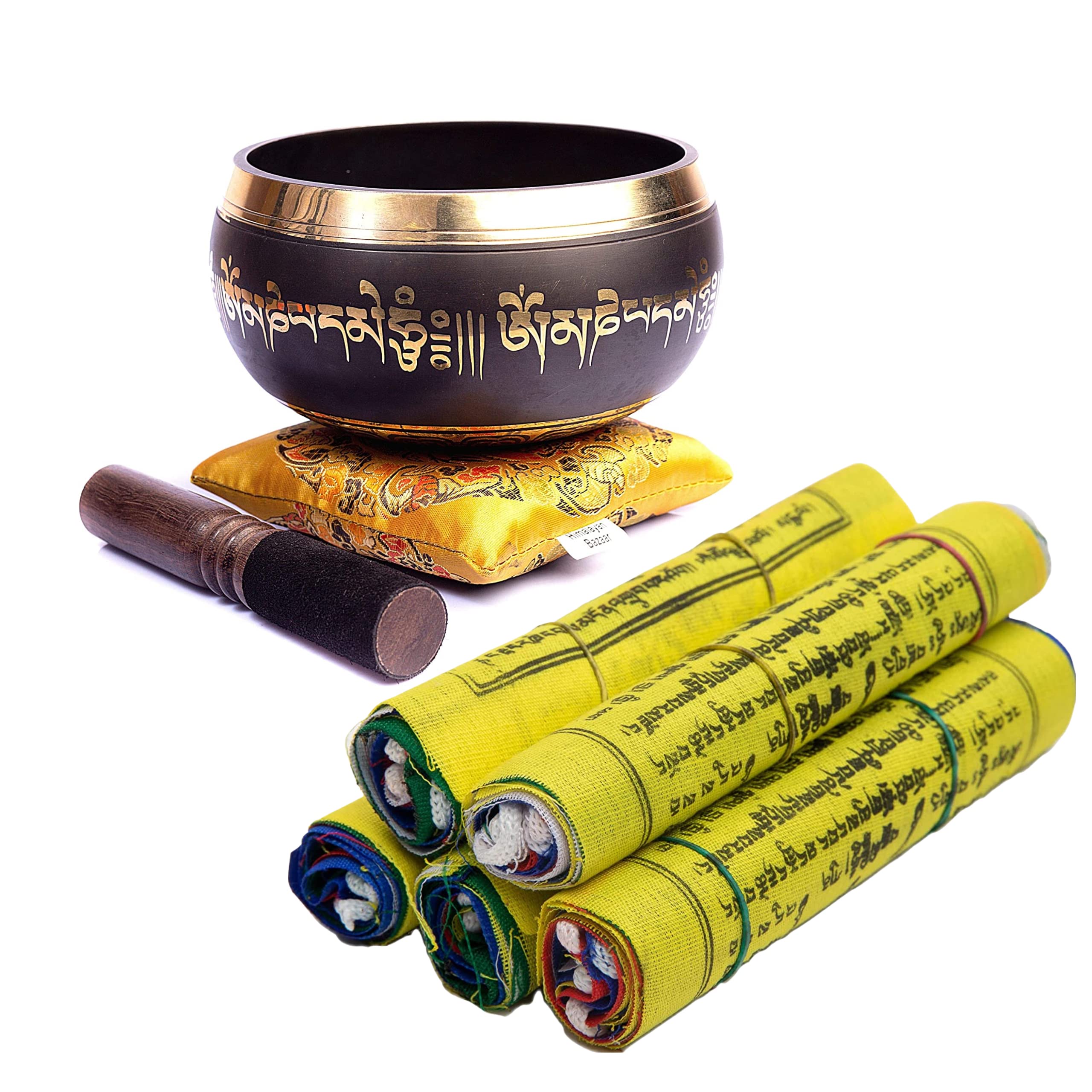 Tibetan Singing Bowl and Prayer Flags Bundle