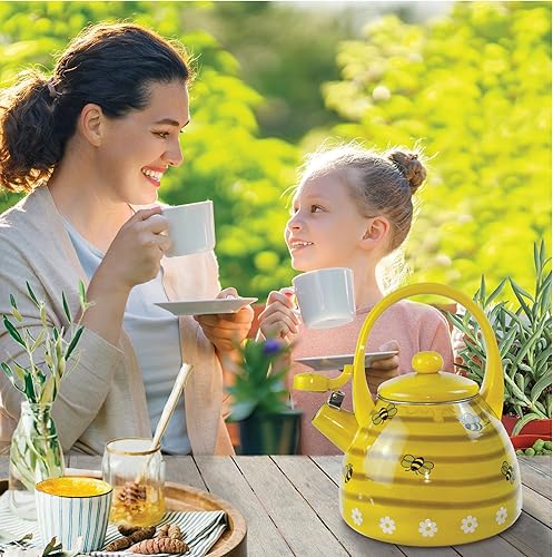Miniatura 7 de Trenton Gifts Bee Hive Design - Hervidor de té esmaltado, tetera silbante, accesorios de cocina lindos, 2.3 cuartos de galón