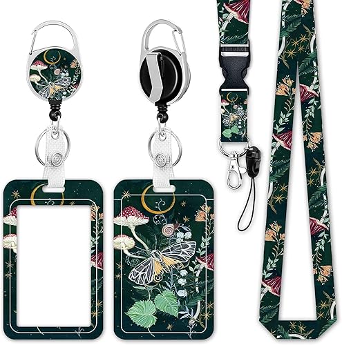 Portatarjetas de identificación, lindo cordón para profesor de hongos polilla con soporte de identificación, soporte para credencial de profesor,