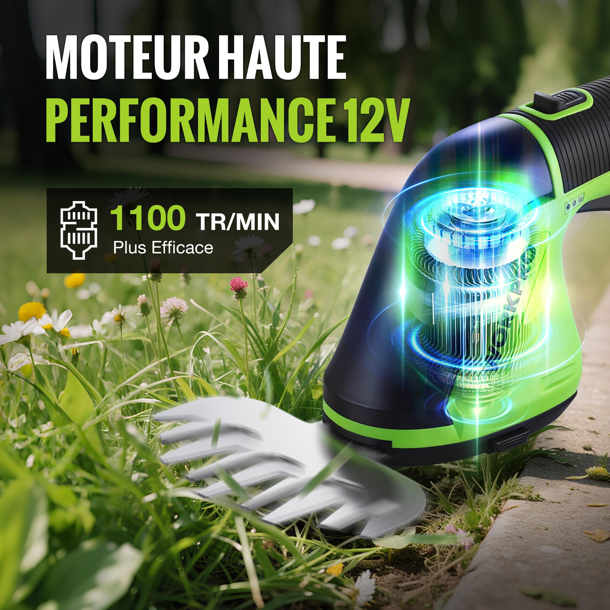 WORKPRO 3-en-1 Cisaille à Gazon et Taille-Buissons sans Fil 12V, Manche Télescopique avec Roues, Batterie Lithium 2000mAh, Lames Acier Précises, Outil Jardin Léger et Ergonomique