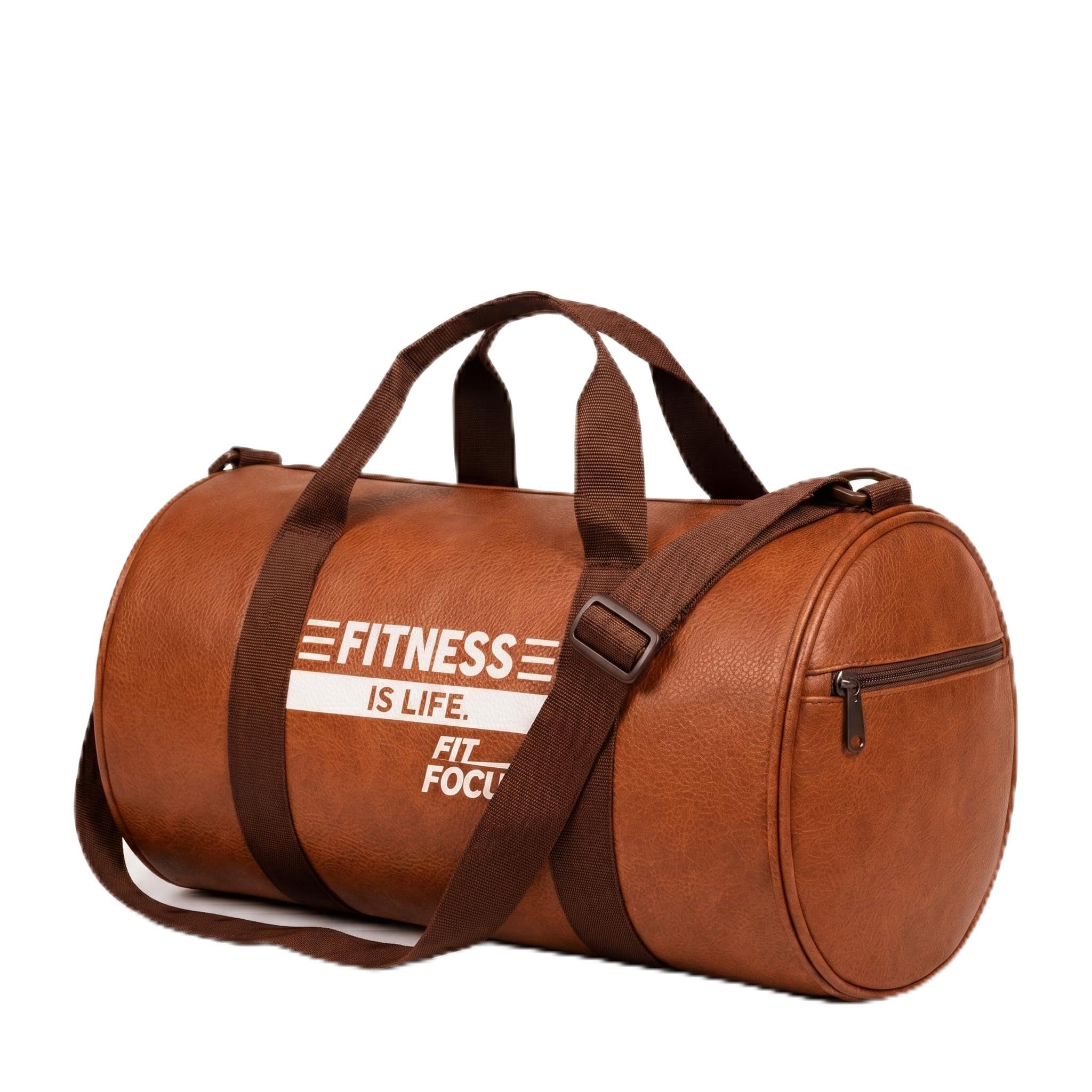 Gym Bag 20L Leather Trendy & Classic Duffle Bag for Men & Women with Shoulder Strap Sports Bag Yoga & Travel Bag for Boys & Girls Travelling Bag (Tan)-image-49