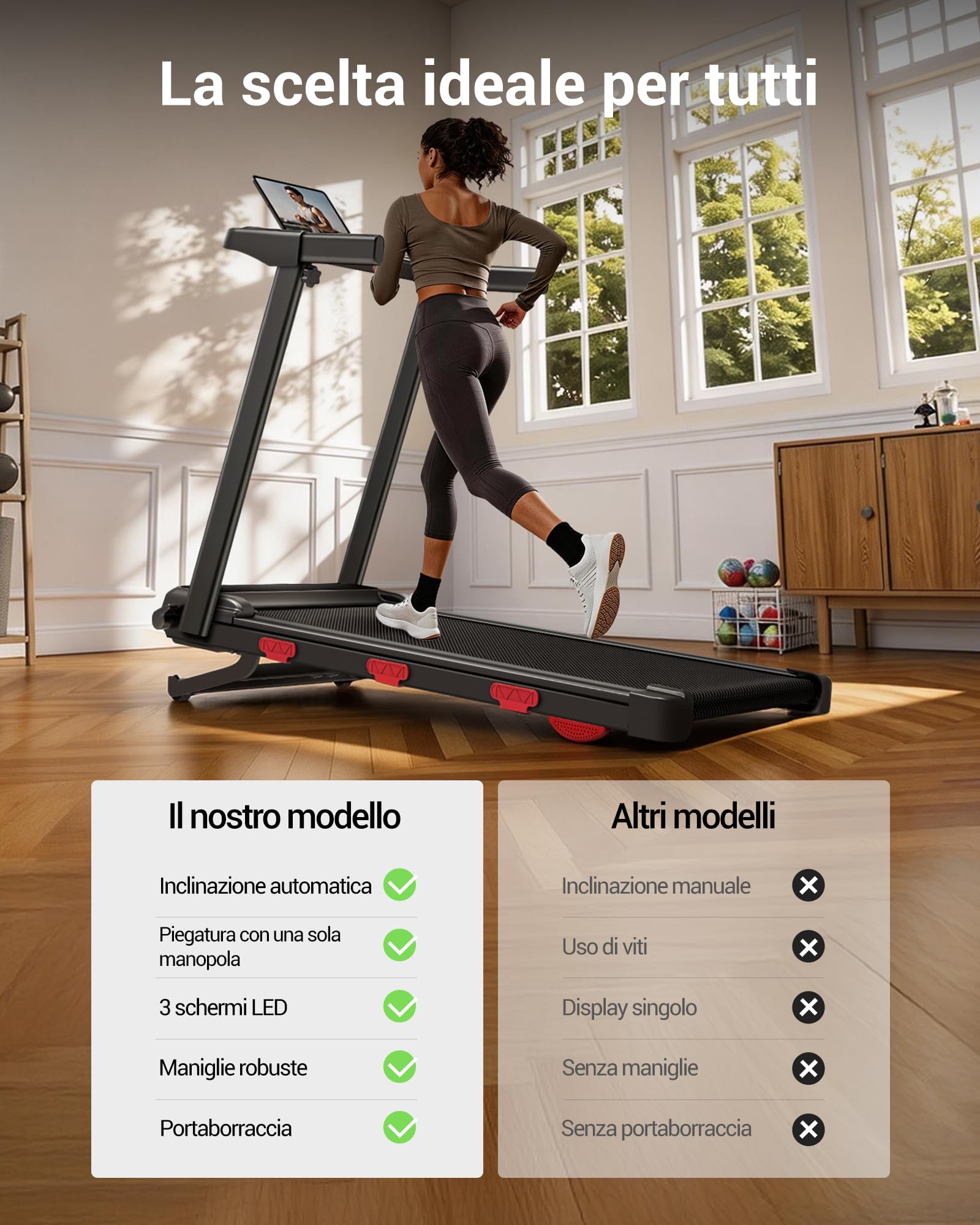 UMAY Tapis Roulant con Inclinazione 18% Automatica, 12KM/H, 160 KG | Tapis Roulant Elettrico, 3,0 HP Tapirulan Pieghevole per Casa e Ufficio