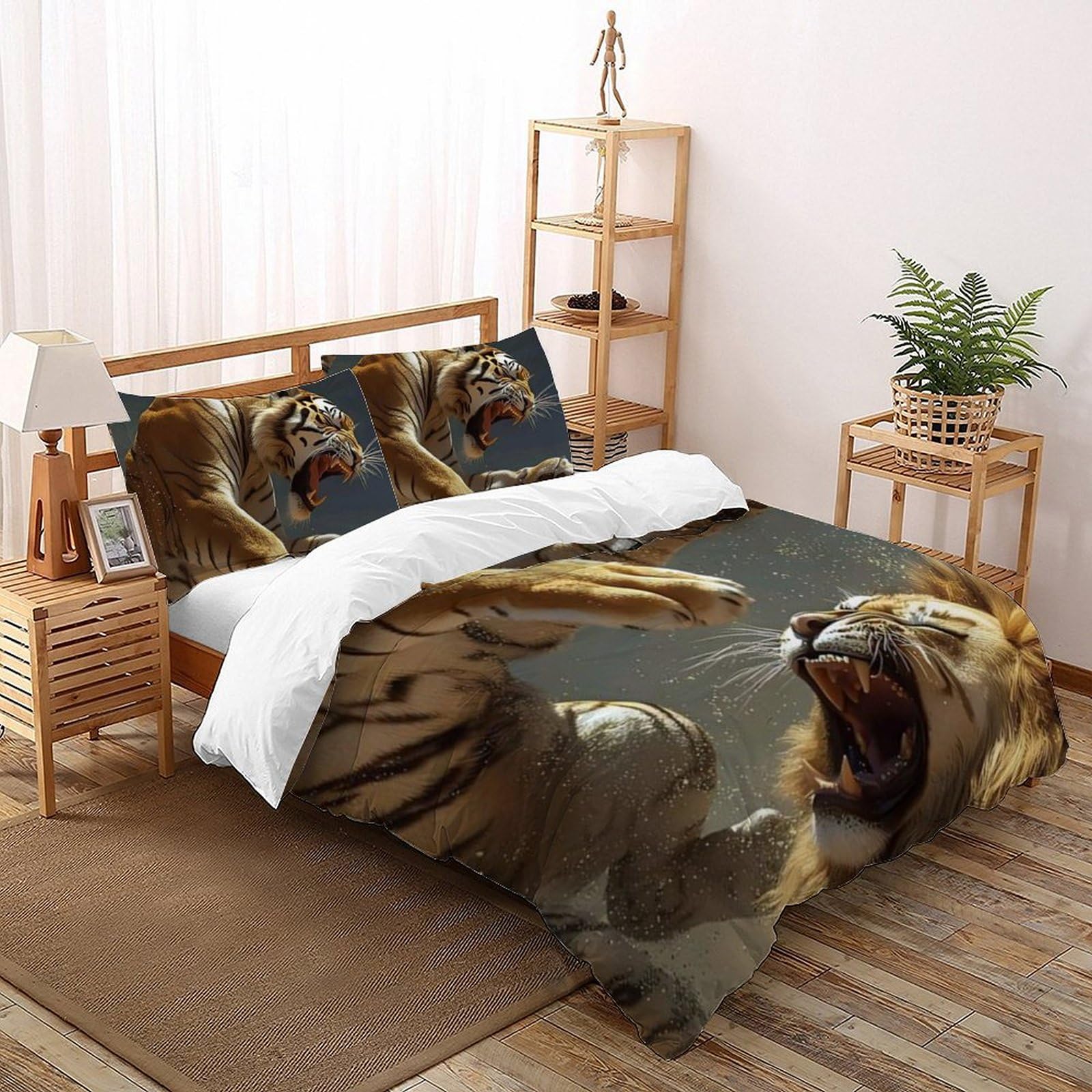 Housse de couette Super King Lion imprimé 3D en microfibre 260x220cm