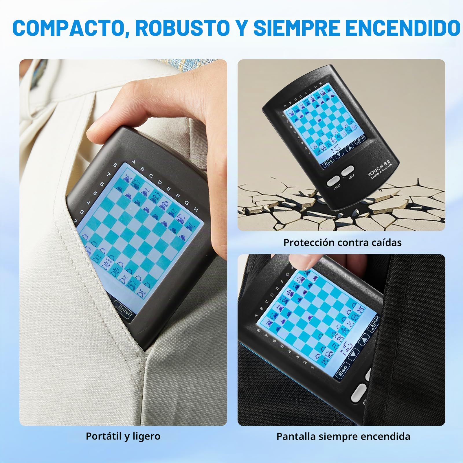 Juego de ajedrez portátil (8 en 1 con entrenamiento de IA, pantalla HD de 7,4 cm, juego de ajedrez de viaje portátil para niños y adultos, más de 220 juegos