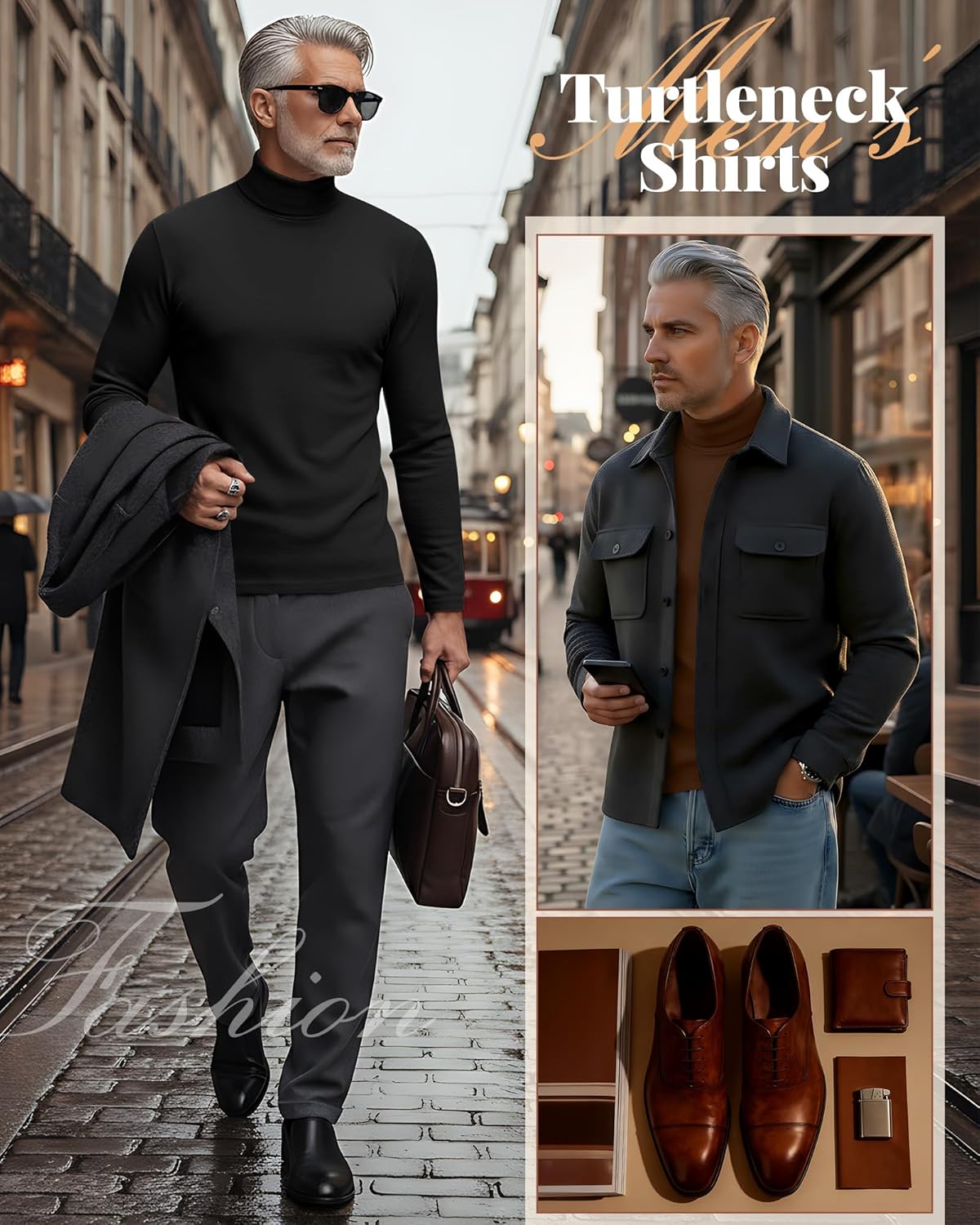 Ficerd 2 Pack Men's Turtle Neck Shirts, Lightweight Cotton Pullover Sweater Slim Fit Mock Turtleneck Knitted Long Sleeve Tops - Image 6