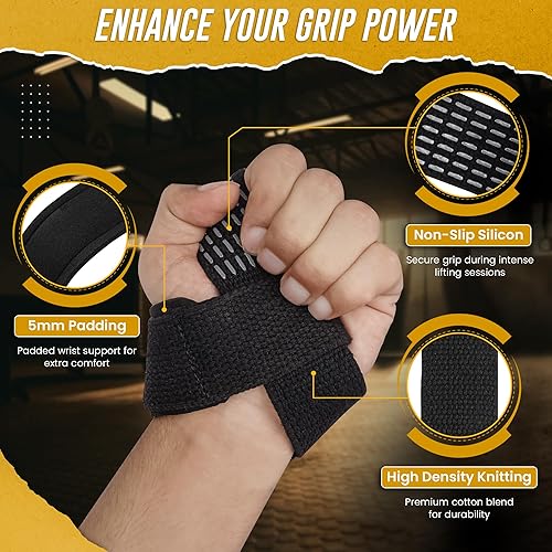 Miniatura 2 de Correas de muñeca para levantamiento de pesas  Correas de elevación resistentes de 20.8 pulgadas con agarre antideslizante, soporte de muñeca para