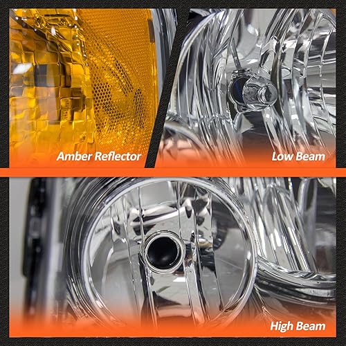 Miniatura 5 de Conjunto de faros delanteros Ford Expedition 2003-2006 compatible con 2003 2004 2005 2006 Expedition carcasa cromada reflector ámbar reemplazo lado