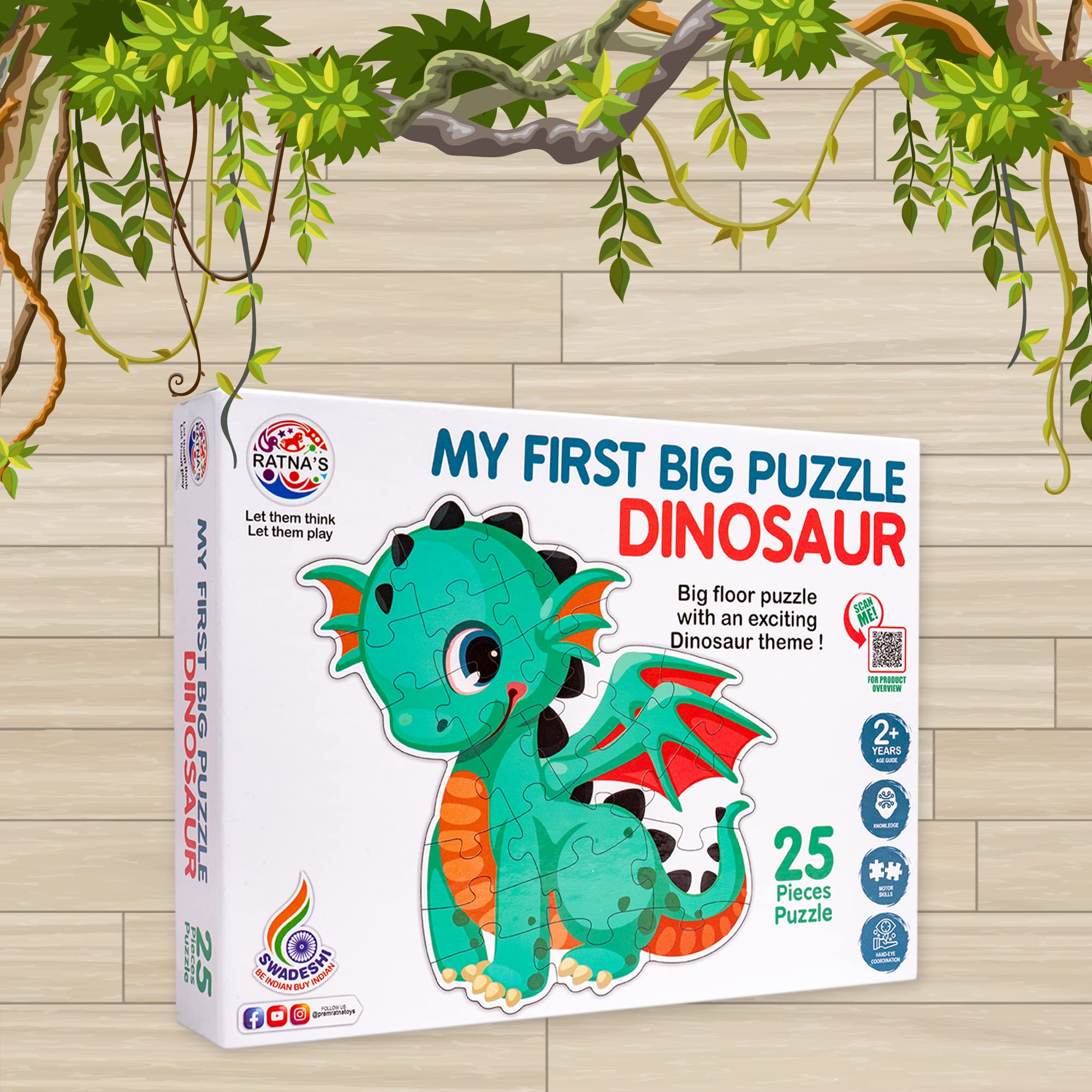 Ratna's My First Big Puzzle Dinosaur 25 Pieces Jigsaw Puzzle for Kids | A Perfect Jumbo Jigsaw Floor Puzzle for Little Hands