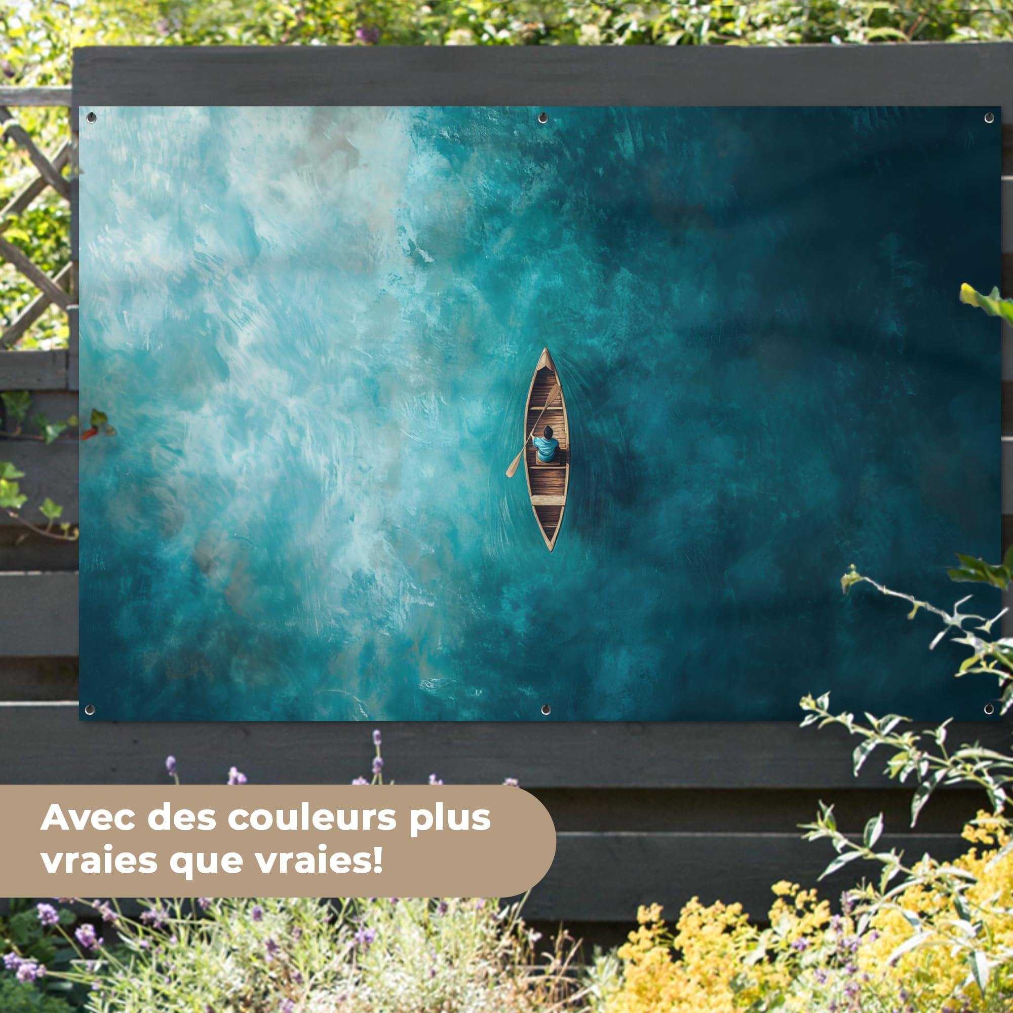 MuchoWow© Decoracion Jardin Exterior Decoración Pared Póster De Jardín | 180x120 cm - Balcón Wall Decoration Patio Posters Decorativos Terraza Barco - Agua - Azul