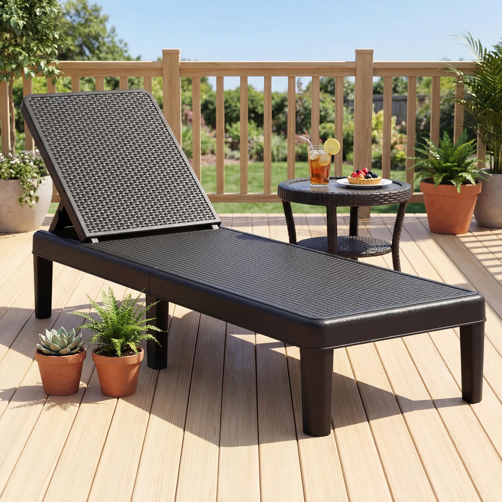 COSTWAY 2er Set Sonnenliege wetterfest, Gartenliege mit Verstellbarer Rückenlehne, Balkonliege aus Kunststoff, Terrassenliege bis 150 kg belastbar, Liegestuhl für Garten, Terrasse, Balkon (Schwarz)