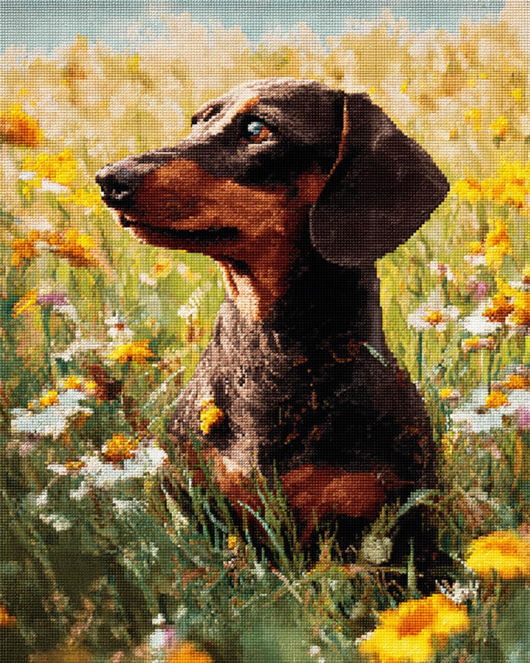 RKFLGEW DIY Embroidery Beads Set Dachshund Portrait 30x40cm