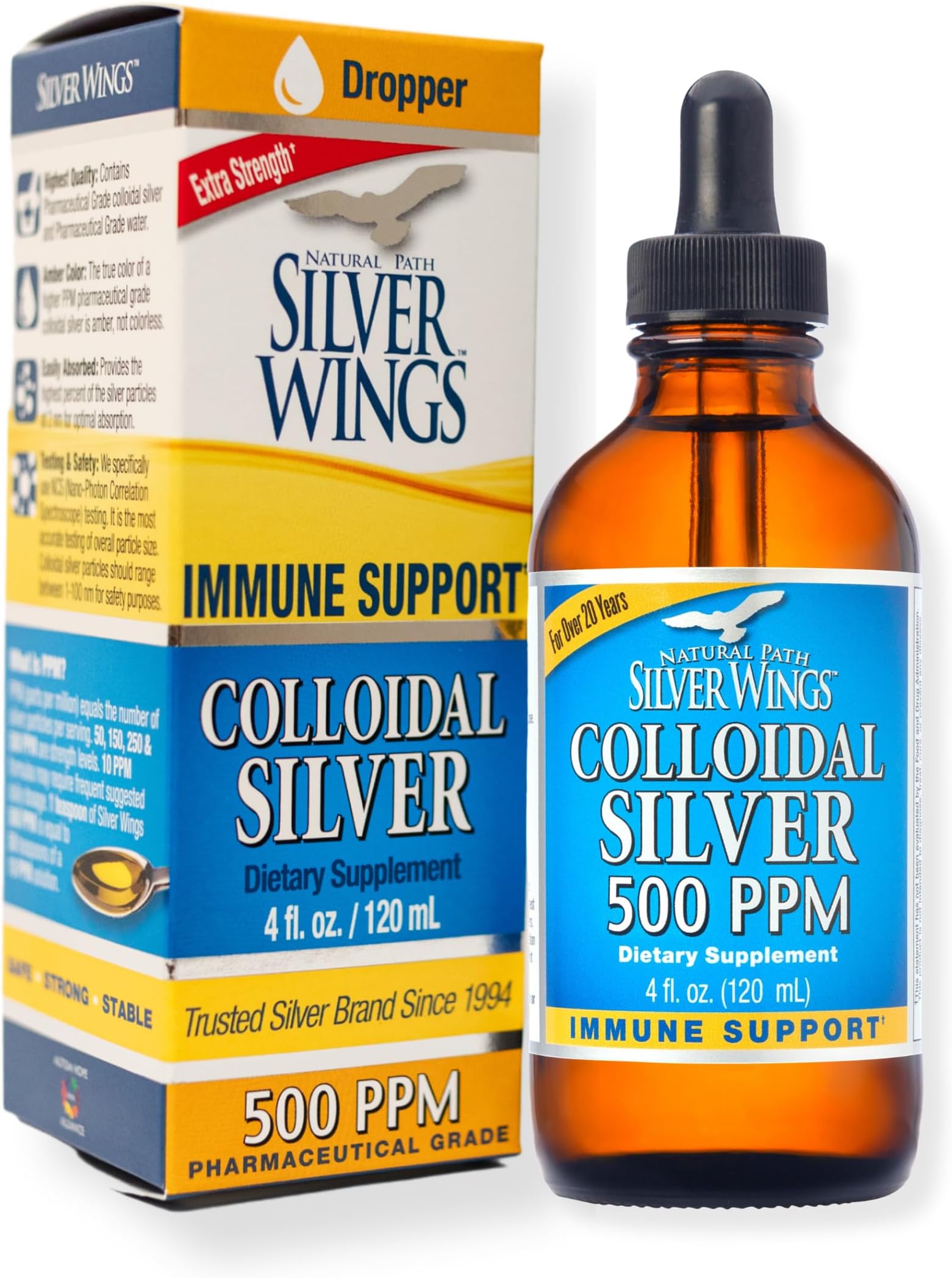Colloidal Silver 500ppm (2,500mcg) Immune Support Supplement 4 fl. oz. dropper