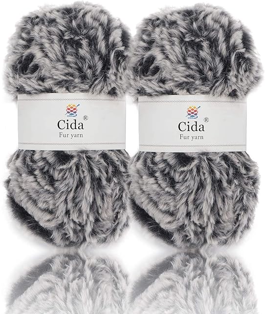 2 Skeins Super Soft Fur Yarn Chunky Fluffy Faux Fur Yarn Eyelash Yarn for Crochet Knit-Total Length 2×32m(2×35yds,50g×2) (Black with White)